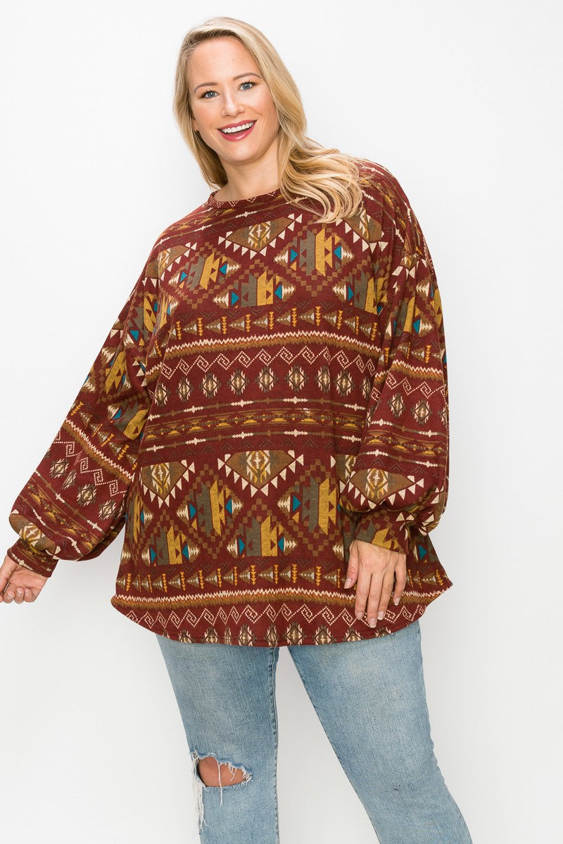 Curve Aztec Print Long Sleeve Shirt