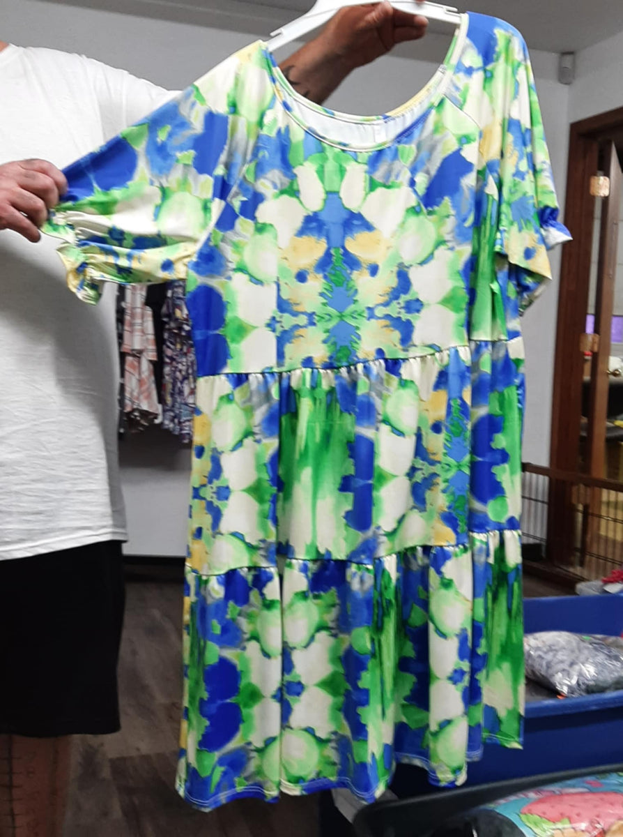 Blue Green Tie Dye Tier Dress Plus Size For Us Blue Green Tie Dye Tier Dress Plus Size For Us