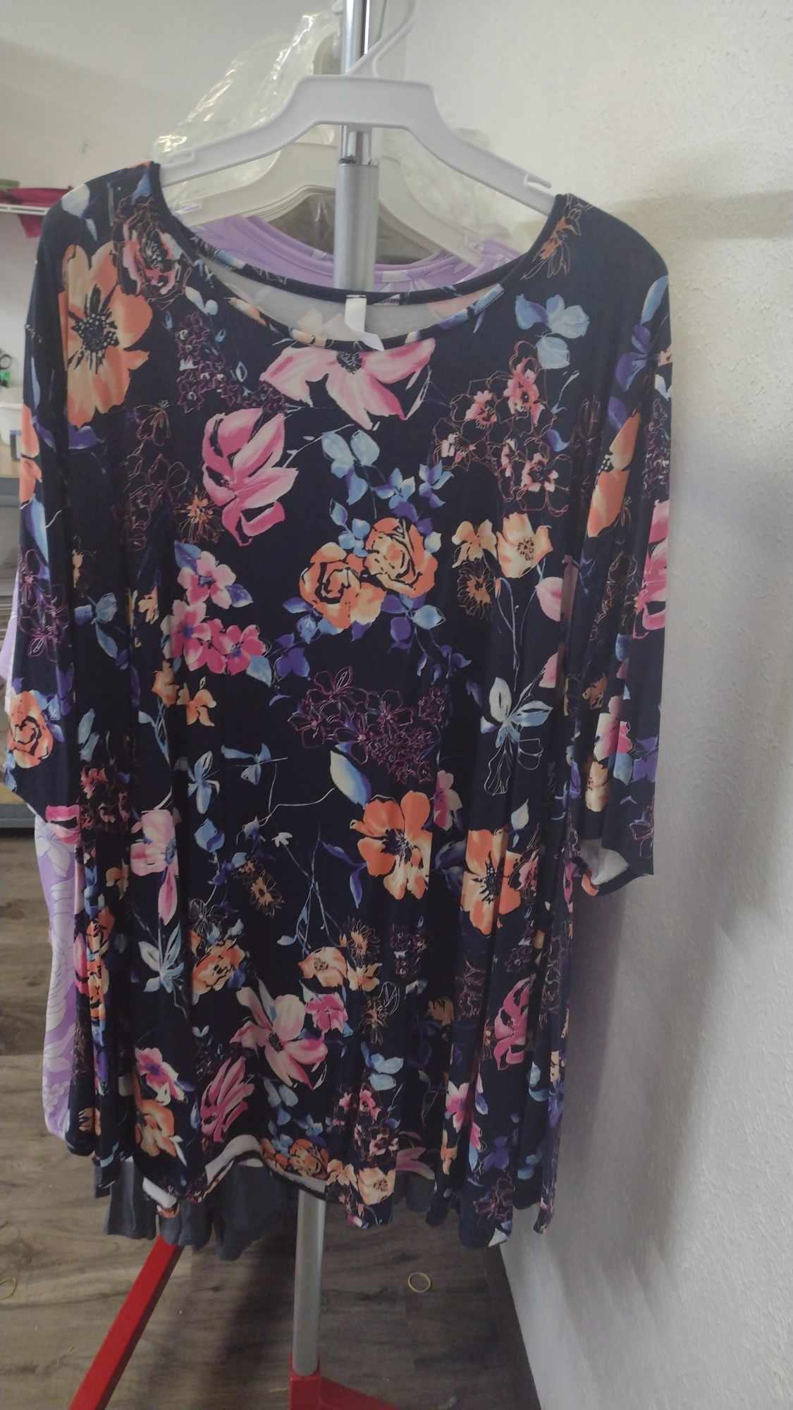 Navy Pink Floral Shirt Top