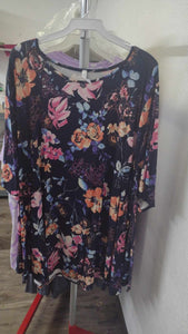 Navy Pink Floral Shirt Top