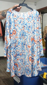 Blue Red Tie Dye Shirt Top 3Qtr Sleeves