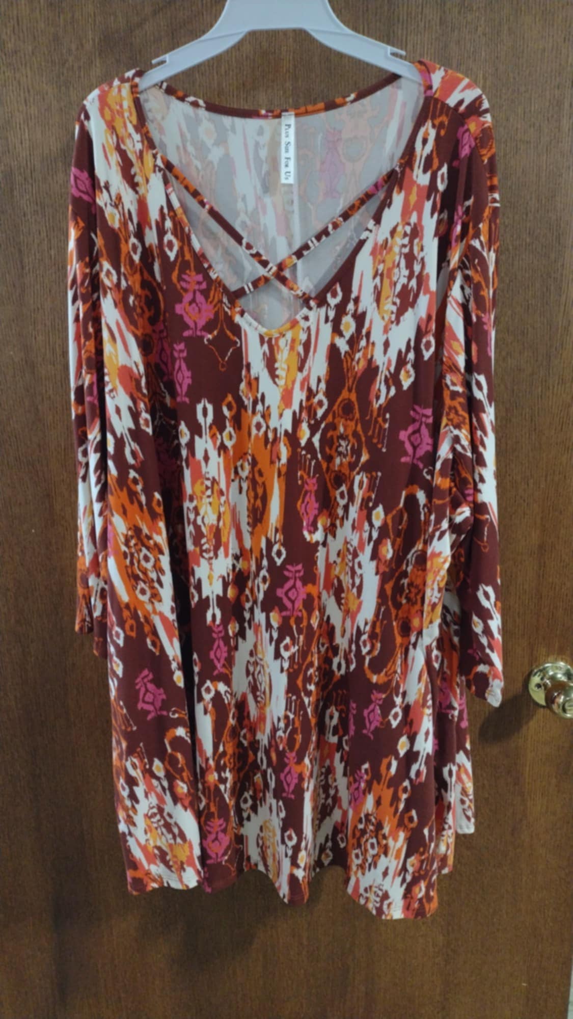 PSFU Burgundy Orange X Criss Cross Neckline Shirt Top