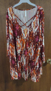 PSFU Burgundy Orange X Criss Cross Neckline Shirt Top