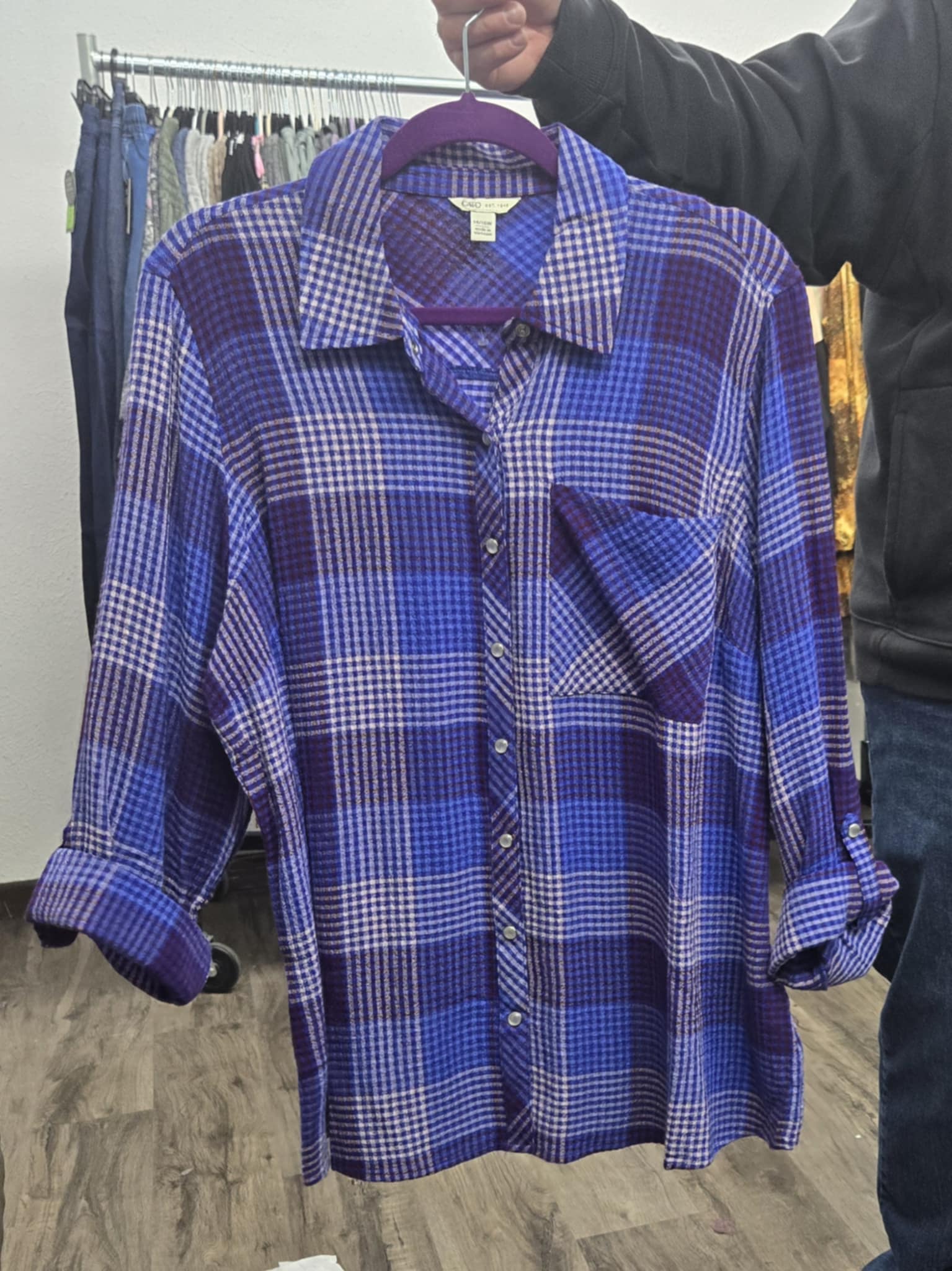 Purple Blue Plaid Shirt Top