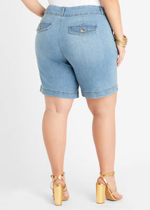 2 Button Denim Bermuda Pull On Short