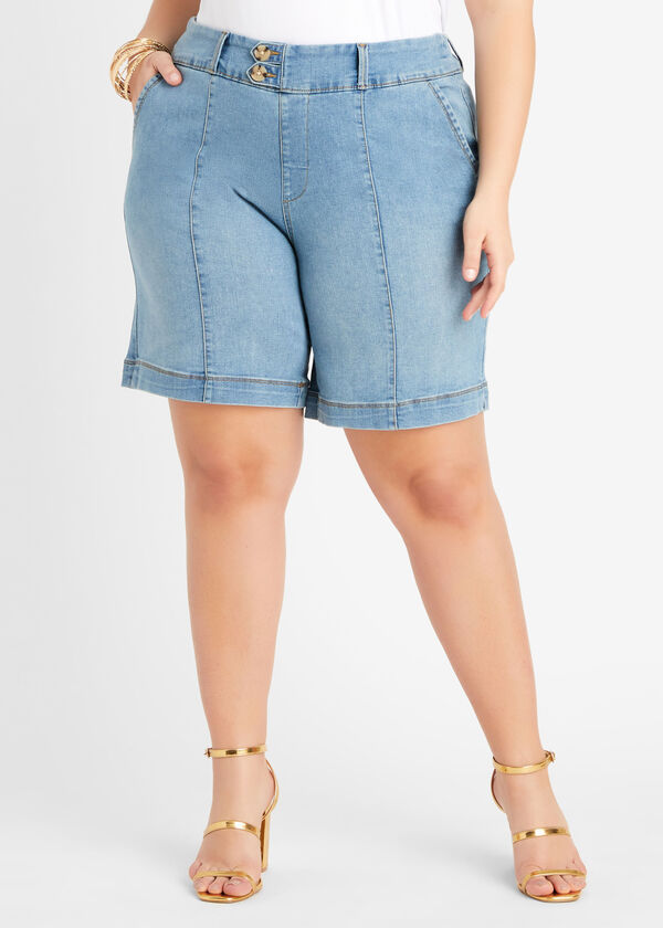 2 Button Denim Bermuda Pull On Short