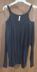 Solid Black Cold Shoulder Shirt Top