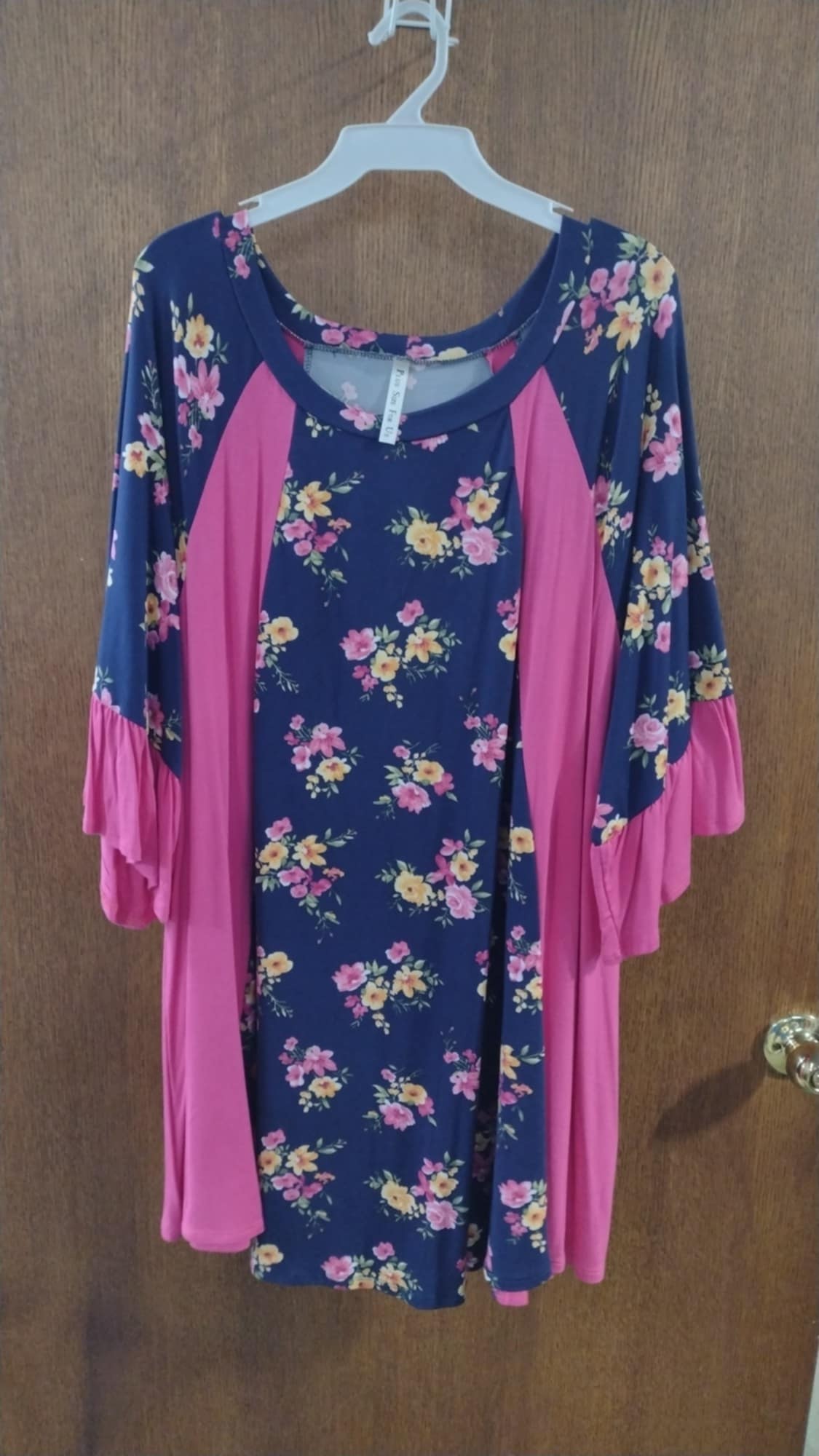 Slimming PSFU Blue Pink Floral Shirt Top