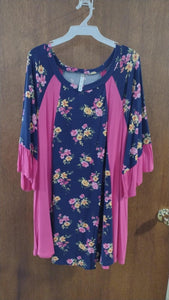 Slimming PSFU Blue Pink Floral Shirt Top