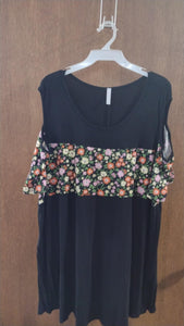 Black Floral Cold Shoulder Shirt Top