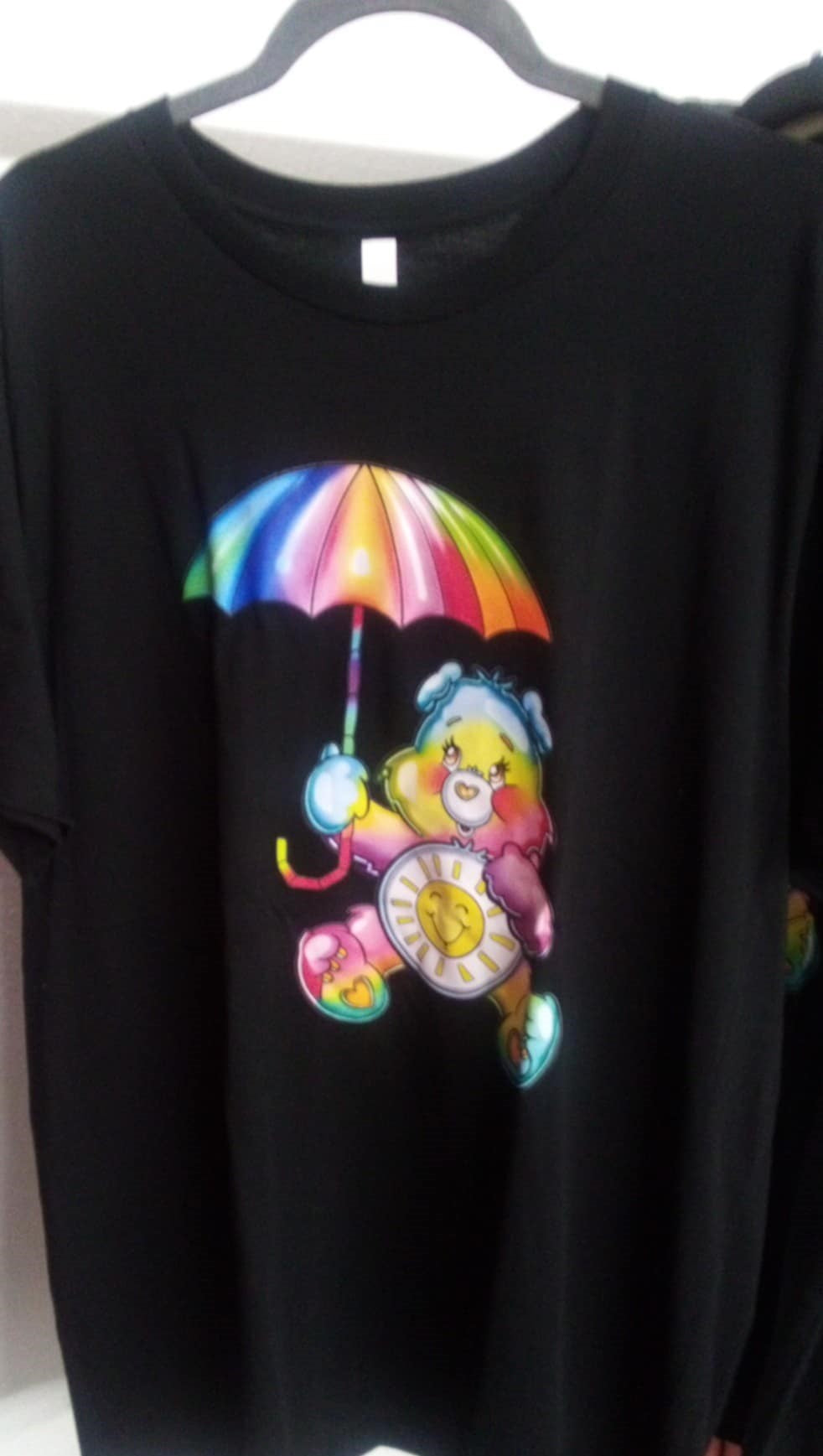 Black Rainbow Carebear with Umbrella Tee Shirt Top