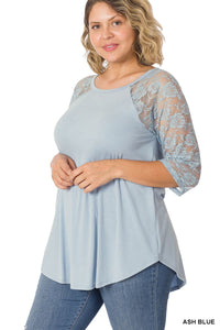 Ash Blue Lace Sleeve Shirt Top