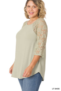 Light Sage Lace Sleeve Shirt Top