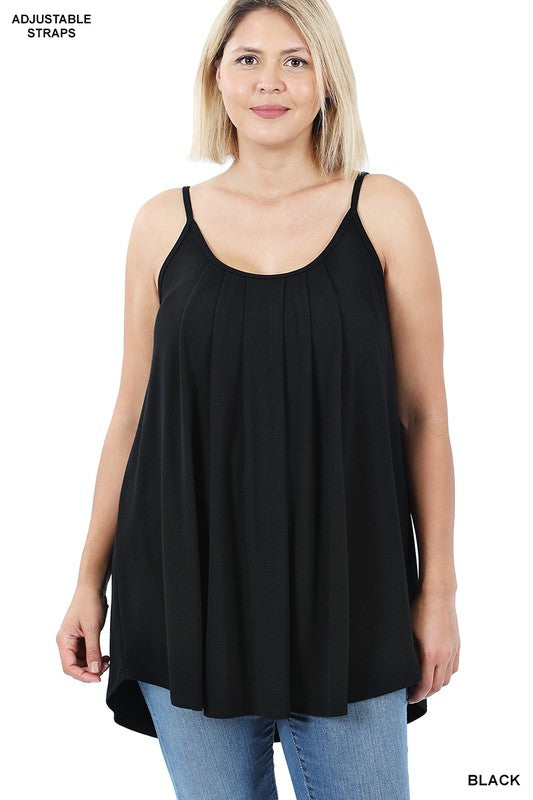 Black Pleated Cami Tank Top With Adjustable Straps