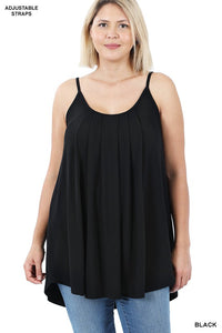 Black Pleated Cami Tank Top With Adjustable Straps