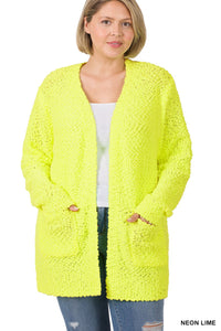Neon Lime Popcorn Sweater Cardigan