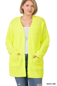 Neon Lime Popcorn Sweater Cardigan
