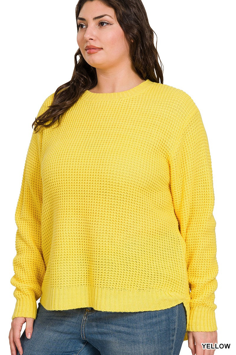 Bright Yellow Waffle Sweater Shirt Top