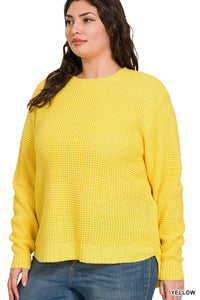 Bright Yellow Waffle Sweater Shirt Top