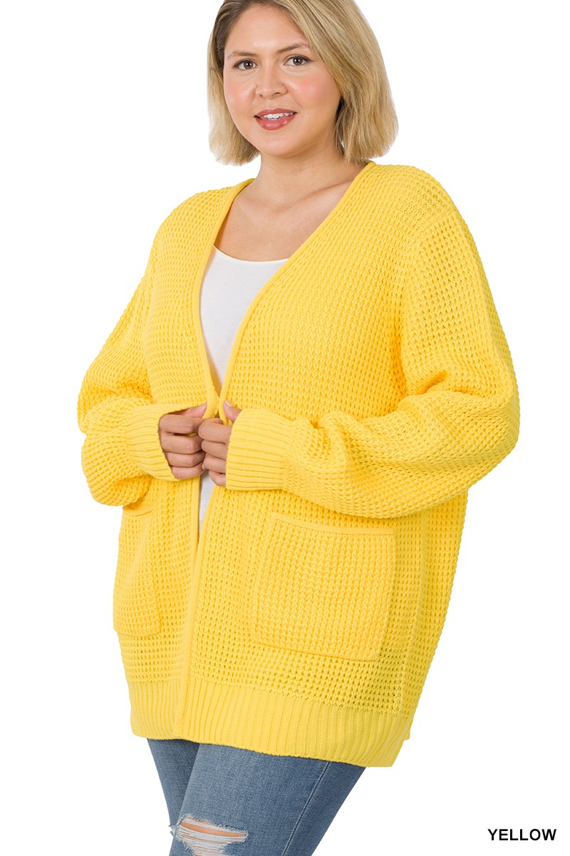 Yellow Low Gauge Waffle Sweater Cardigan