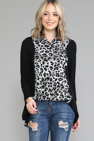 PSFU Black and Gray Leopard Slimming Hoodie
