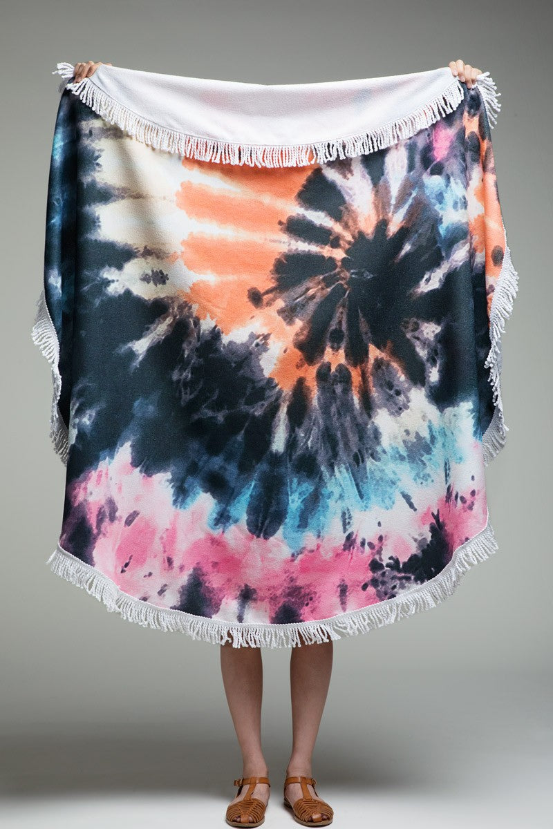 California Tie Dye Towel Round Large Towel w Tassels