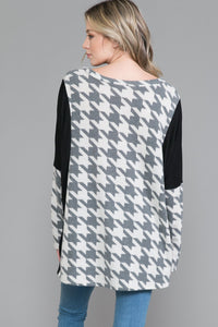 PSFU Black & Gray Grey Houndstooth Print Shirt Top