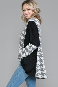 PSFU Black & Gray Grey Houndstooth Print Shirt Top