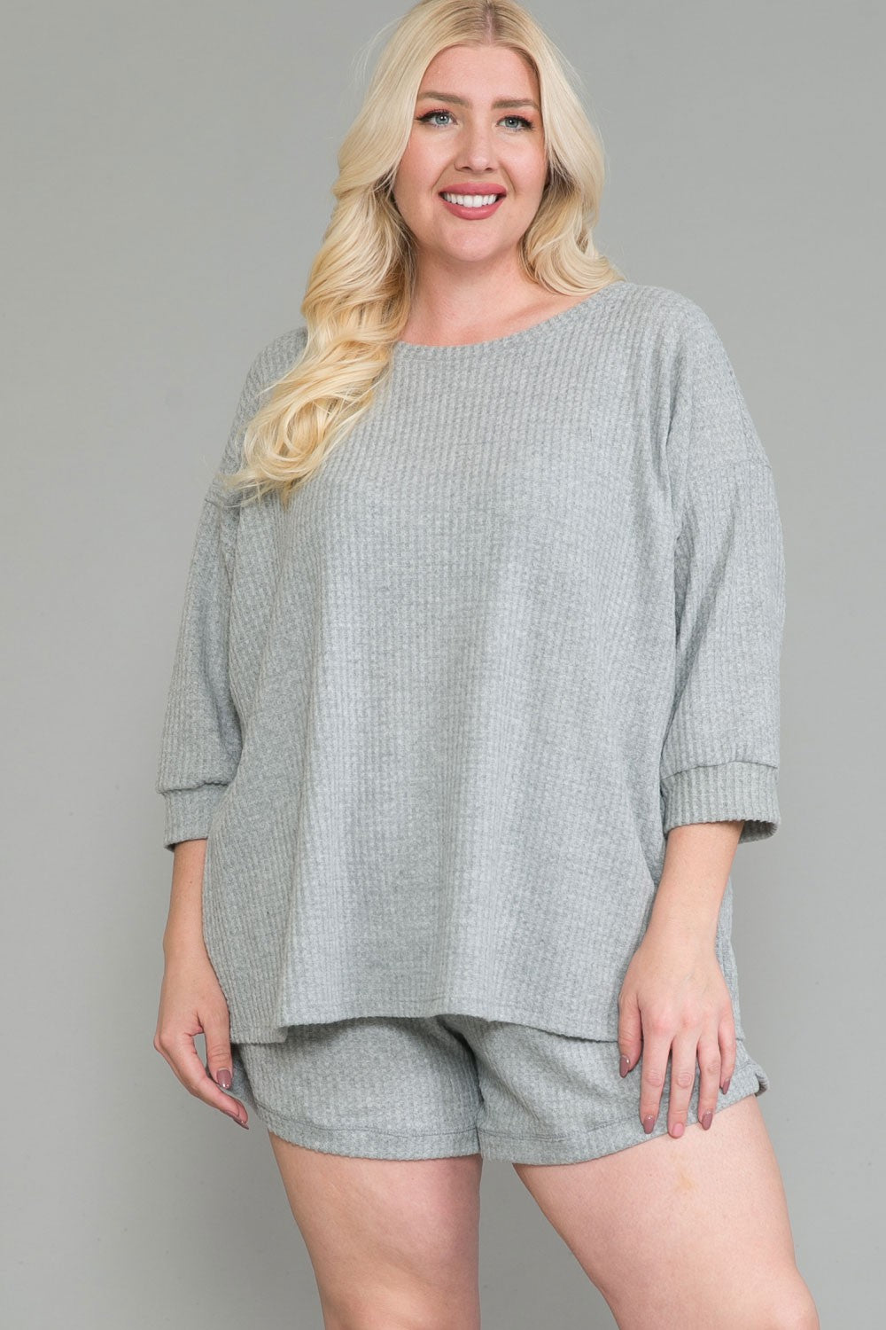 PSFU Gray 2 Piece Soft Waffle Lounge Set Outfit