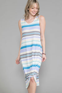 PSFU Blue Striped Tank Dress w Bottom Knot