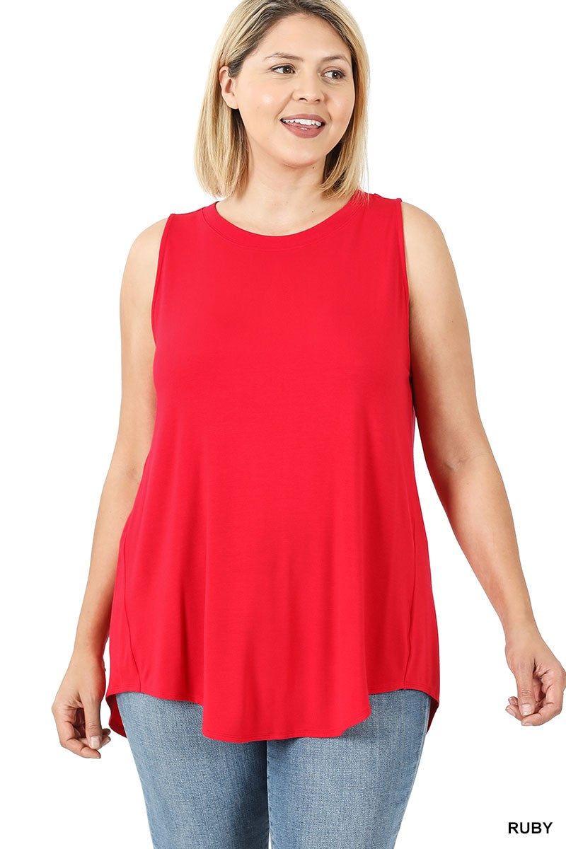 Solid Red Flowy Tank Top Sleeves Shirt