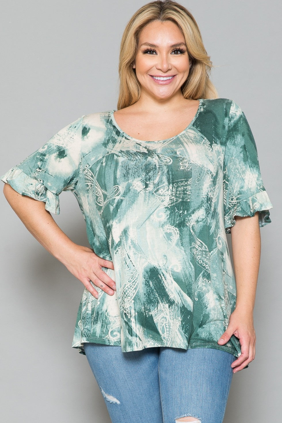 PSFU Green Tie Dye Paisley Shirt Top
