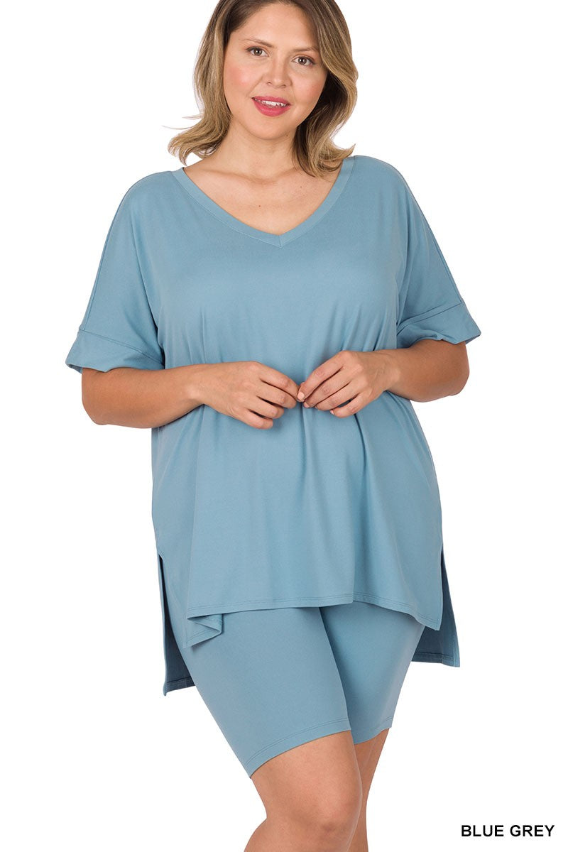 Blue Gray 2 Piece Set Outfit Shirt & Shorts
