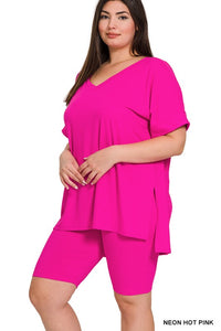 Hot Pink 2 Piece Outfit Shirt and Matching Shorts