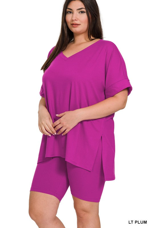 Purple Light Plum 2 Piece Outfit Shirt and Shorts