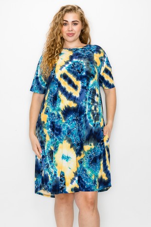 Electric Blue Yellow Tie Dye Dress
