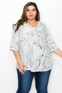 PSFU Blue Brown Swirl Watercolor Shirt Top