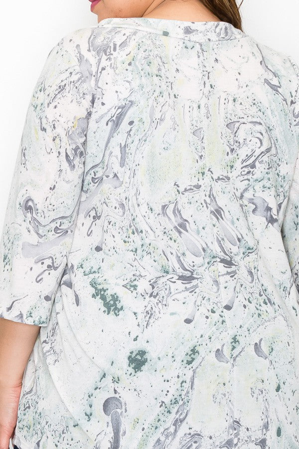 PSFU Blue Brown Swirl Watercolor Shirt Top