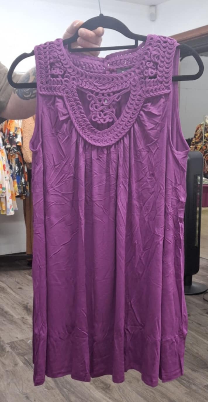Purple Crochet Neckline Tank Top