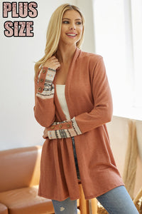 Browny Rust Cardigan with Aztec Print Cuffs