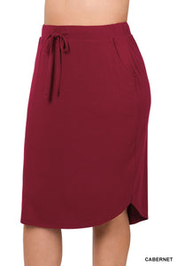 Burgundy Tulip Hem Skirt w Pockets