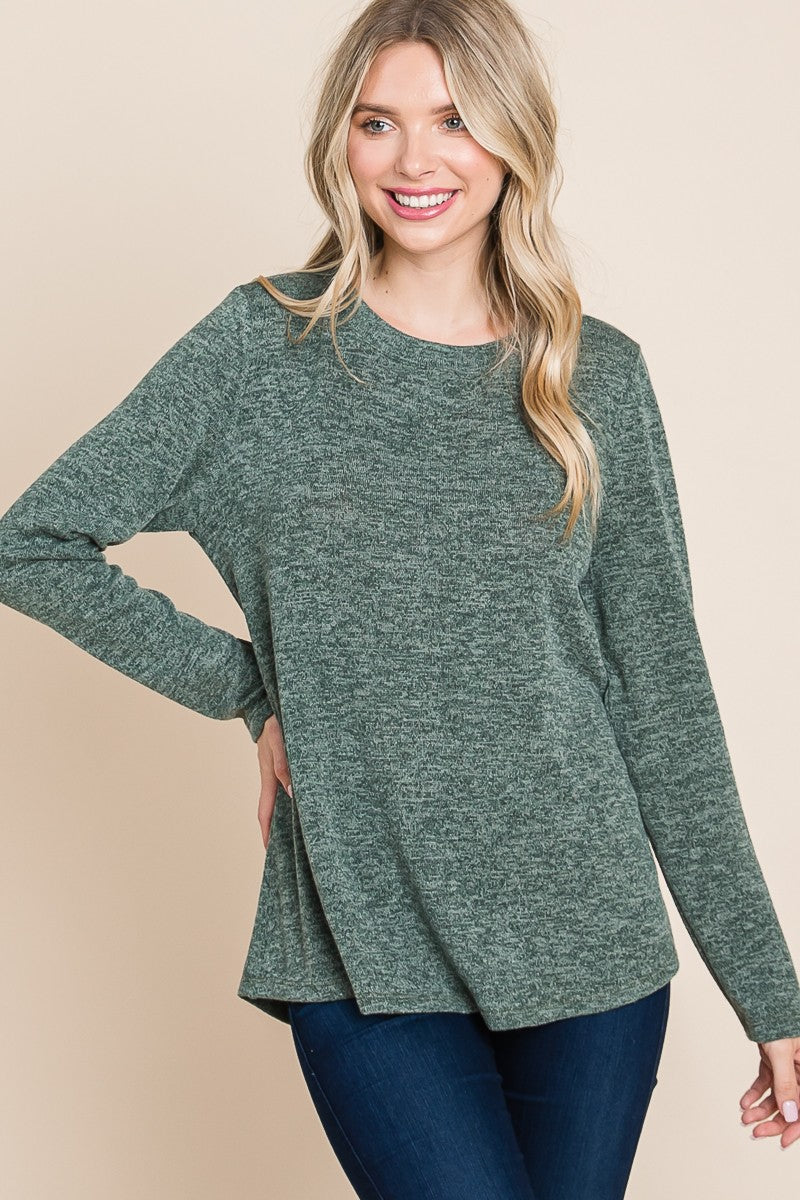 Green Knit Shirt Top w Lace Patch Back Detail