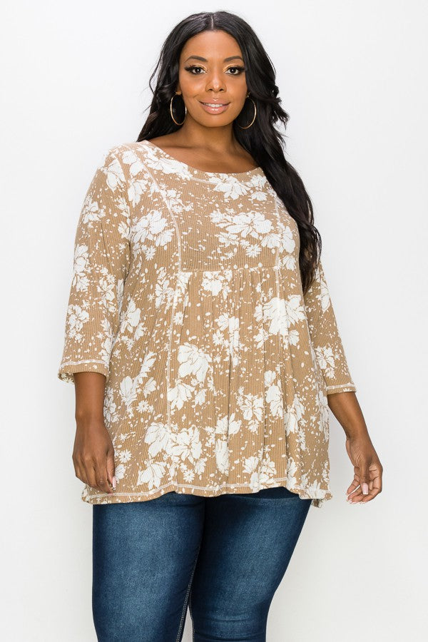 PSFU Gold-y Floral Ribbed Shirt Top