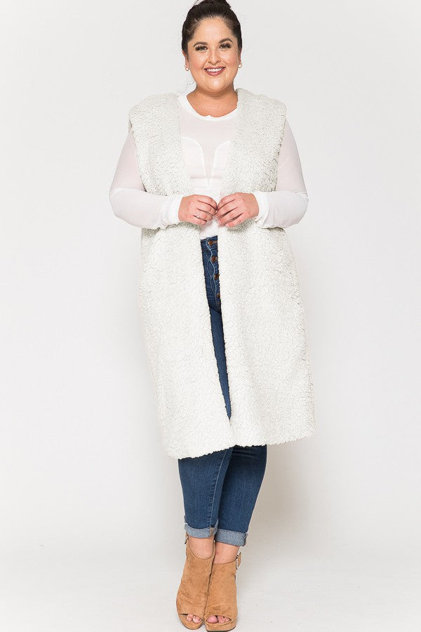 White Teddybear Long Vest Layering Piece