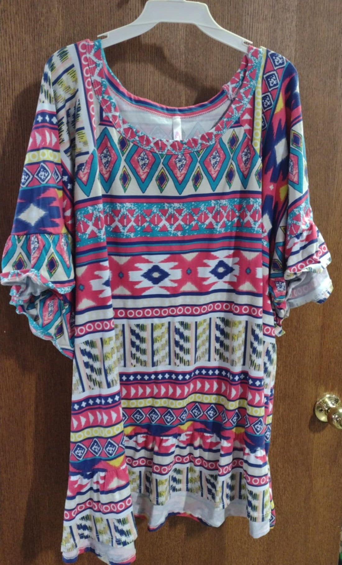 Pink Teal Gorgeous Aztec Design Shirt Top