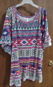 Pink Teal Gorgeous Aztec Design Shirt Top
