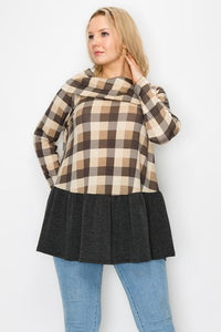 PSFU Beige Gray Plaid Cute Collar Shirt Top
