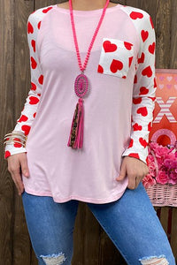 Super Cute Pink Shirt Top with Heart Sleeves & Pocket