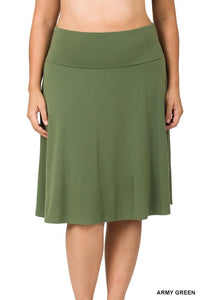 Solid Green A Line Flared Skirt