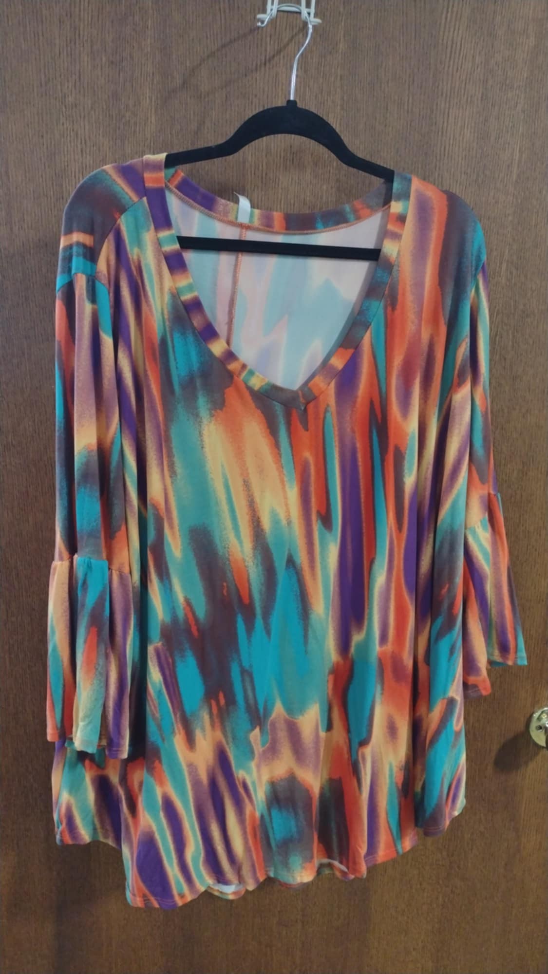 Teal Purple Red Yellow Tie Dye Like Shirt Top